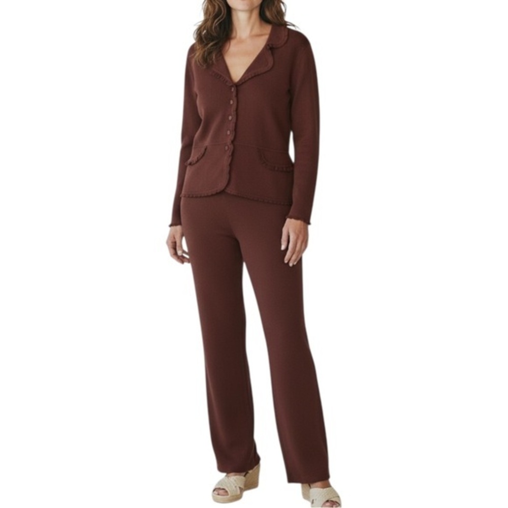 4/$20 Yarns & Stitches 2-Piece Knit Brown Button Cardigan Top M Pants S